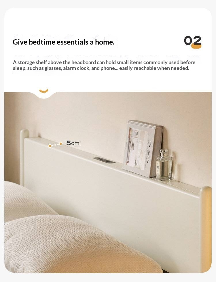 Pine Solid Wood Bed — Nordic Minimalist Cream Style Large Bed