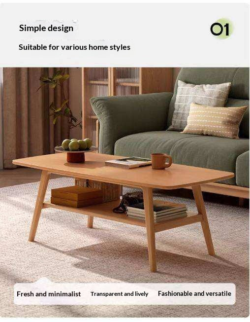 Solid RubberWood Coffee Table with Double Layer in Nordic Style