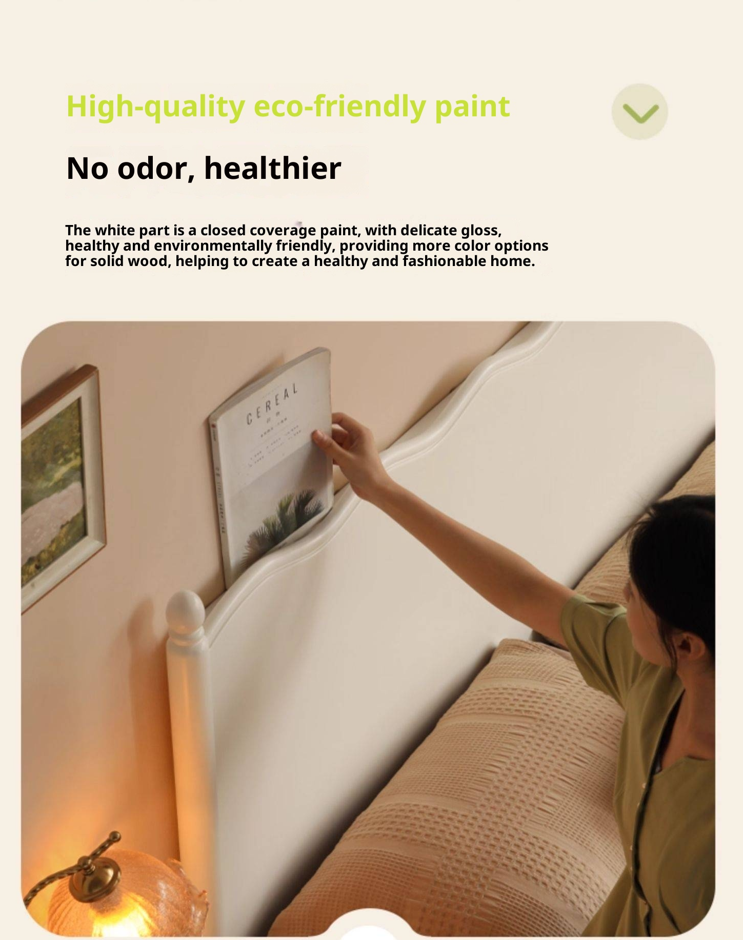 Rubberwood Solid Wood Bed, French Cream Style