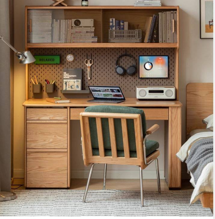 Oak Solid Wood Modern Computer Desk With Shelf