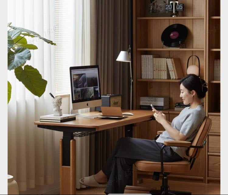 Oak Solid Wood Electric Lift Office Desk