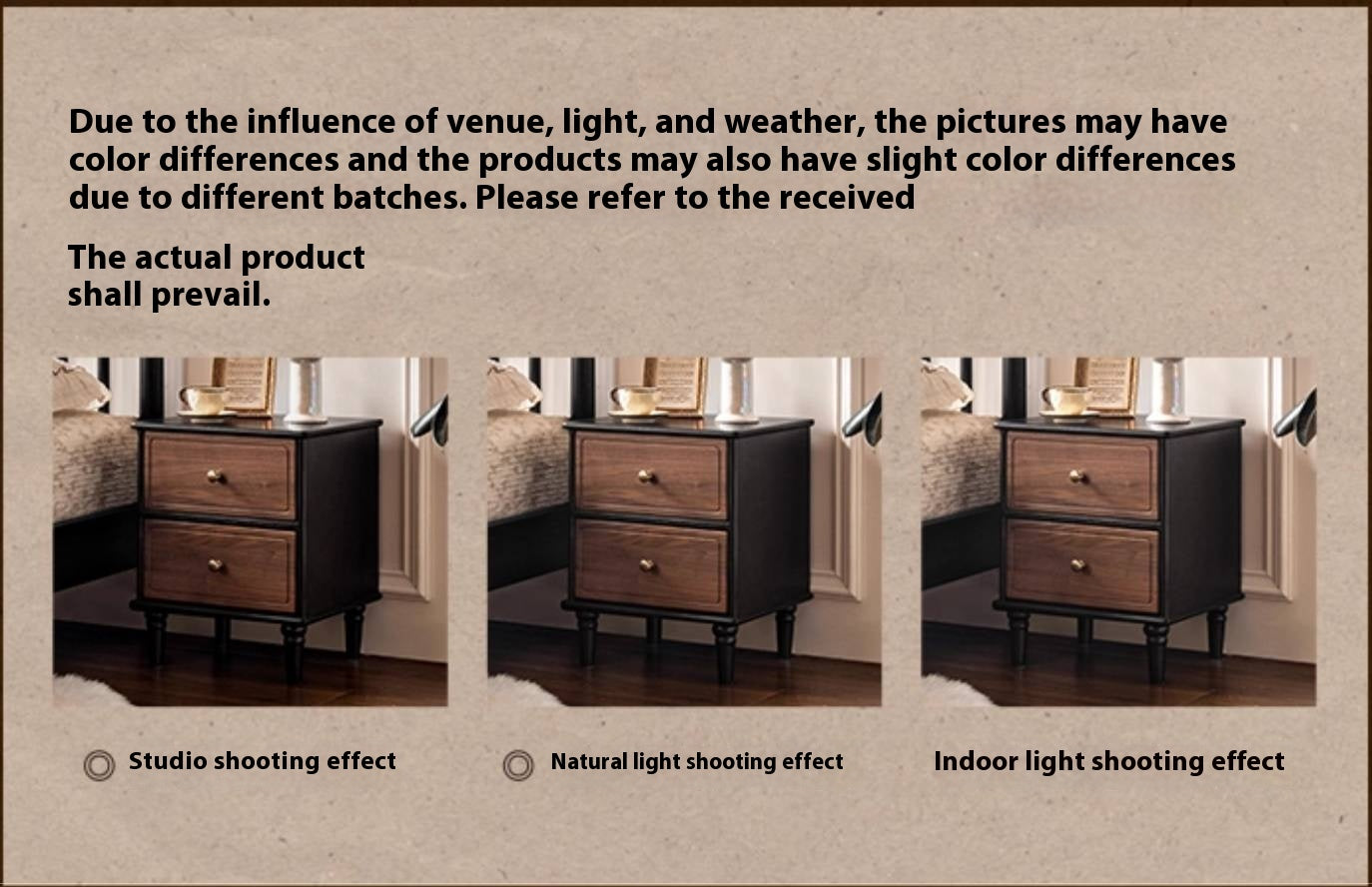 Black Walnut, Solid Rubberwood American Retro Style Nightstand