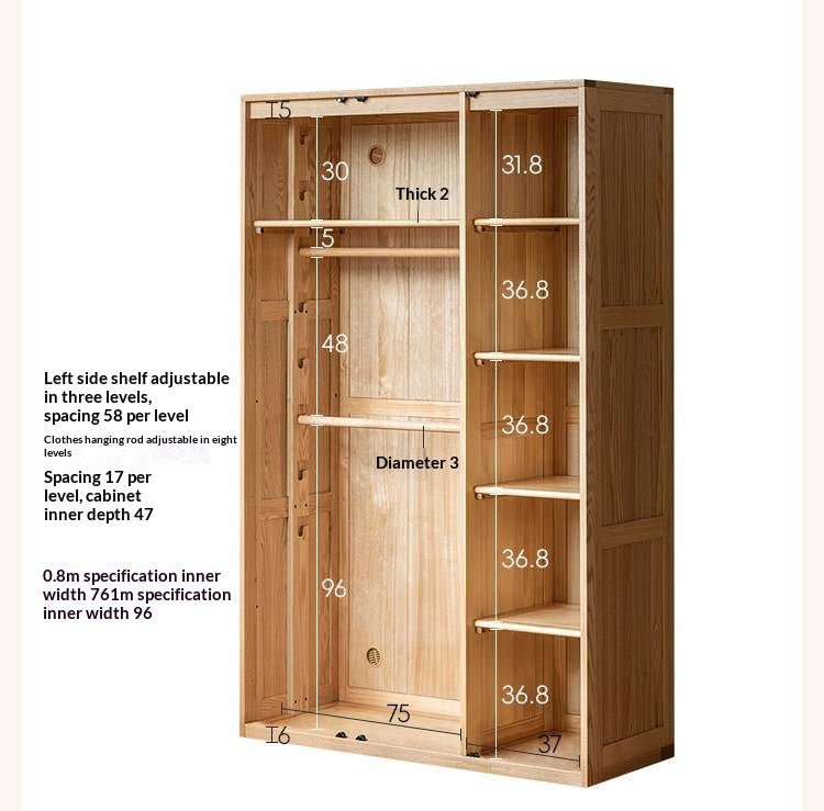 Oak Solid Wood Kids Wardrobe Combination