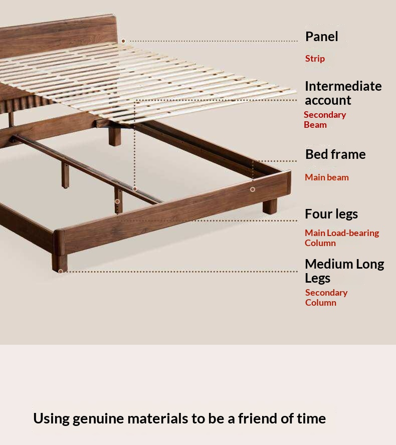 Black Walnut Solid Wood Bed with Italian Light Luxury Design