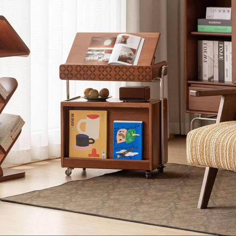 Poplar Solid Wood French Medieval Style Mobile Side Table