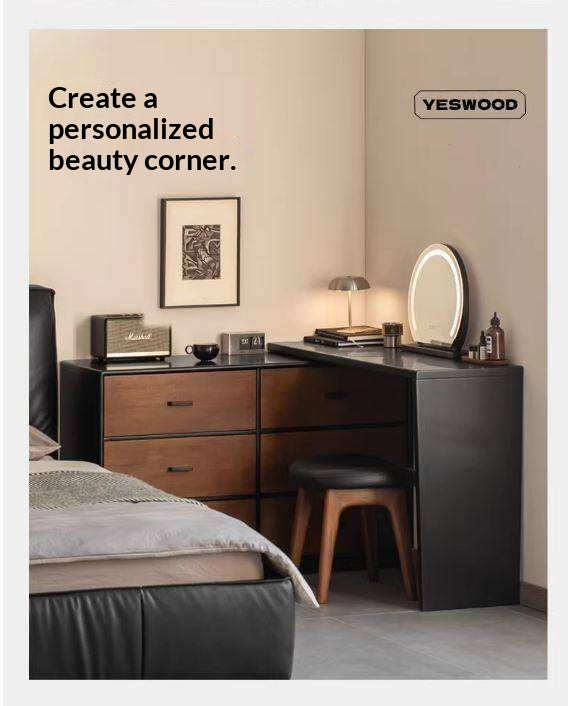 Solid RubberWood Extendable Vanity Desk and Dresser Combo, Italian Style