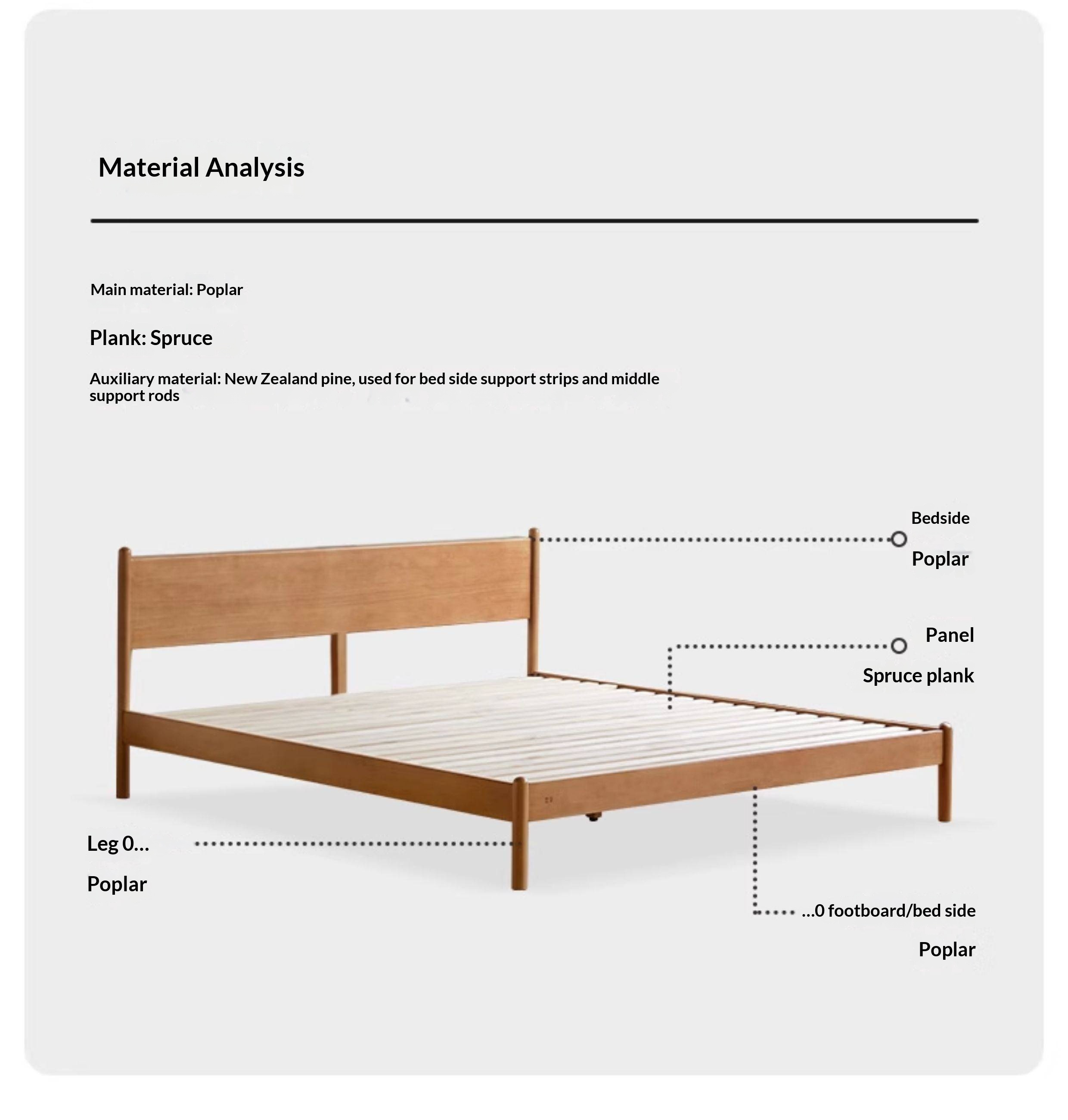 Poplar Solid Wood Bed — Modern Minimalist Style