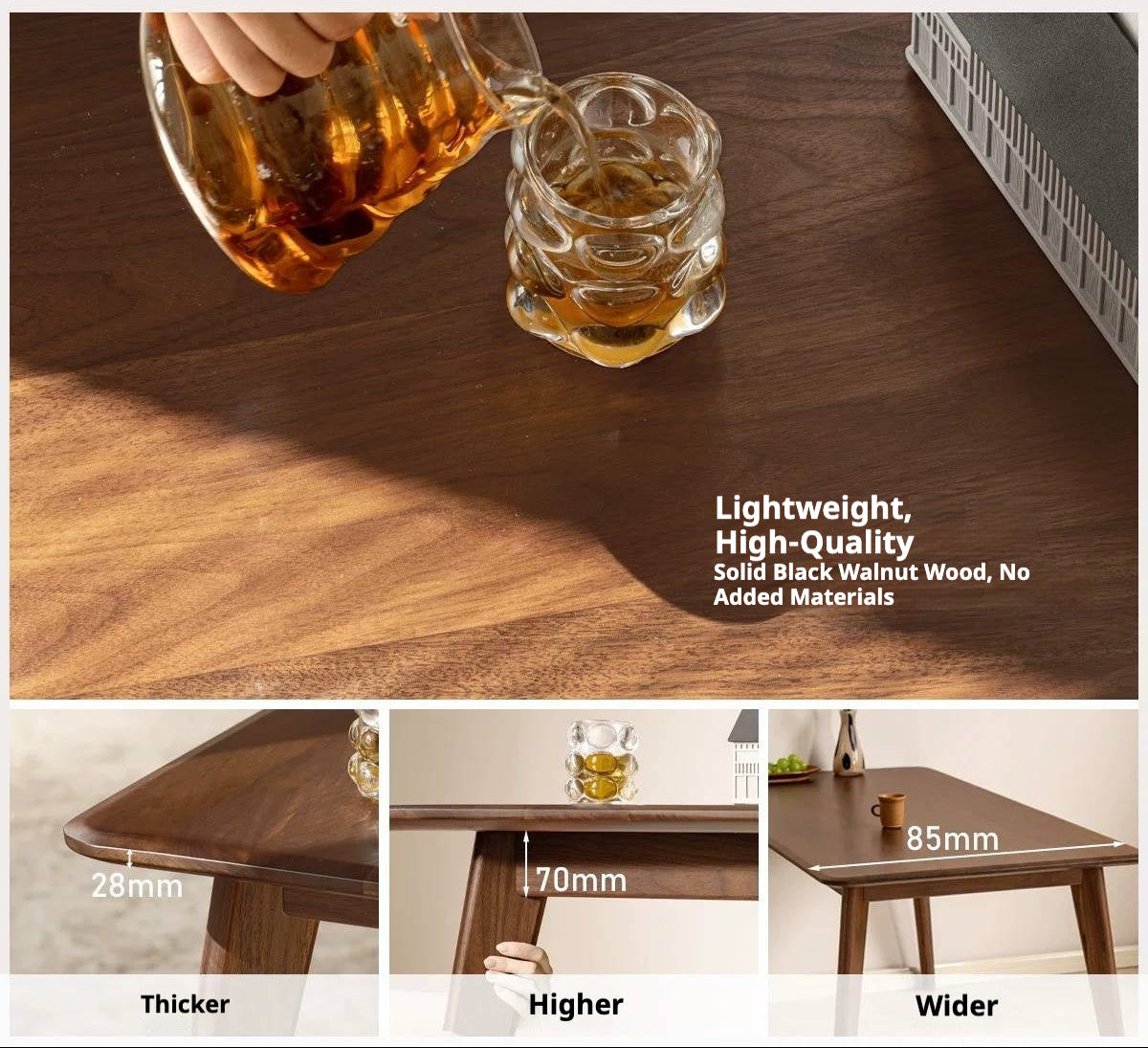 Black Walnut, Golden Pearwood, Sandalwood Solid Wood North American Dining Table