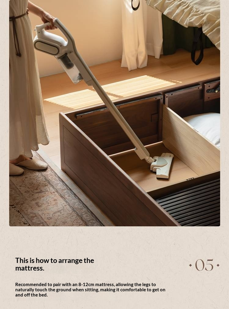 Black Walnut Solid Wood Italian Light Luxury Retro Storage Box Bed