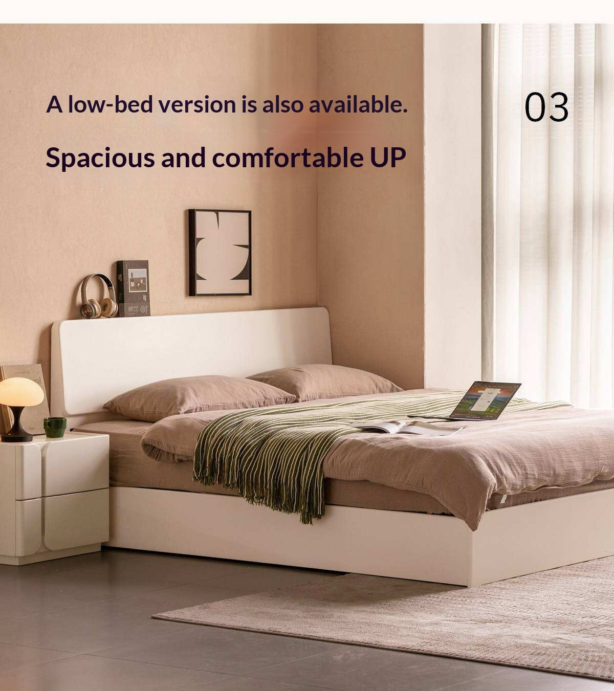 Rubberwood Solid Wood White Cream Gas Lift Storage Bed