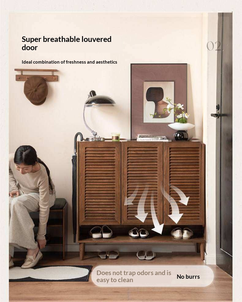 Oak Solid Wood, Rubberwood Solid Shoe Cabinet Entryway Storage Organizer Large Capacity