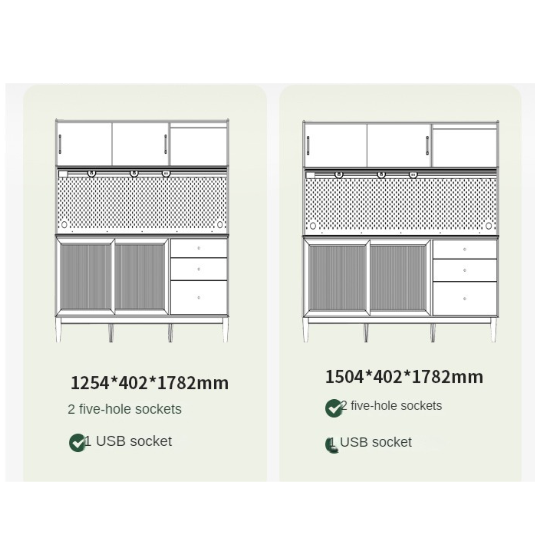 Solid RubberWood Dining Sideboard Cream Style Against The Wall Integrated