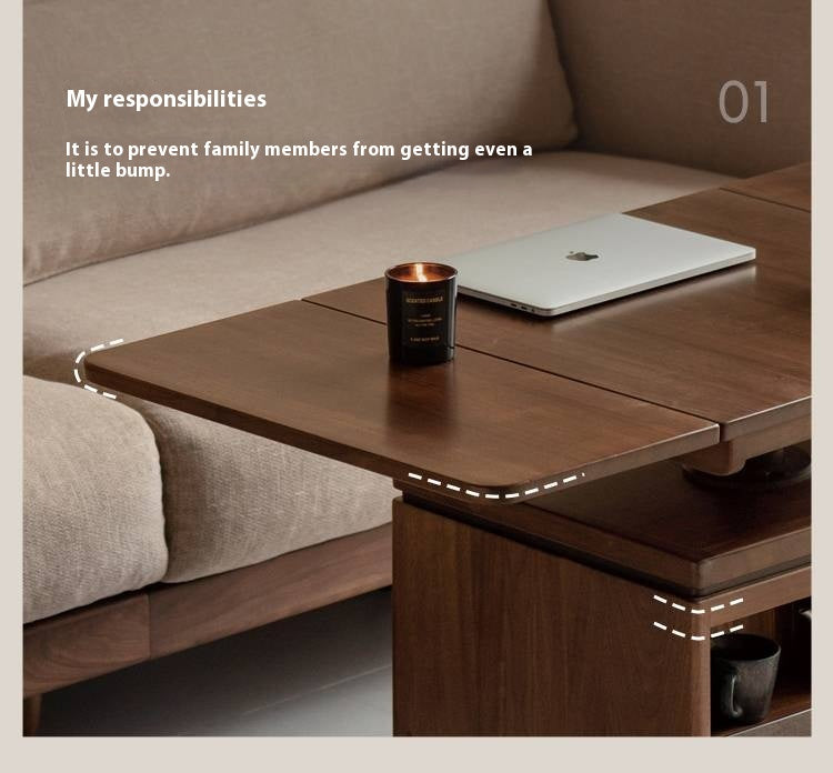 Black Walnut Solid Wood Mobile Folding Coffee Table