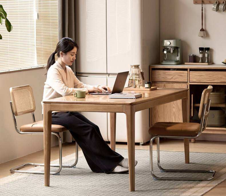 Oak Solid Wood Dining Table with Rectangular Top and Clean Lines