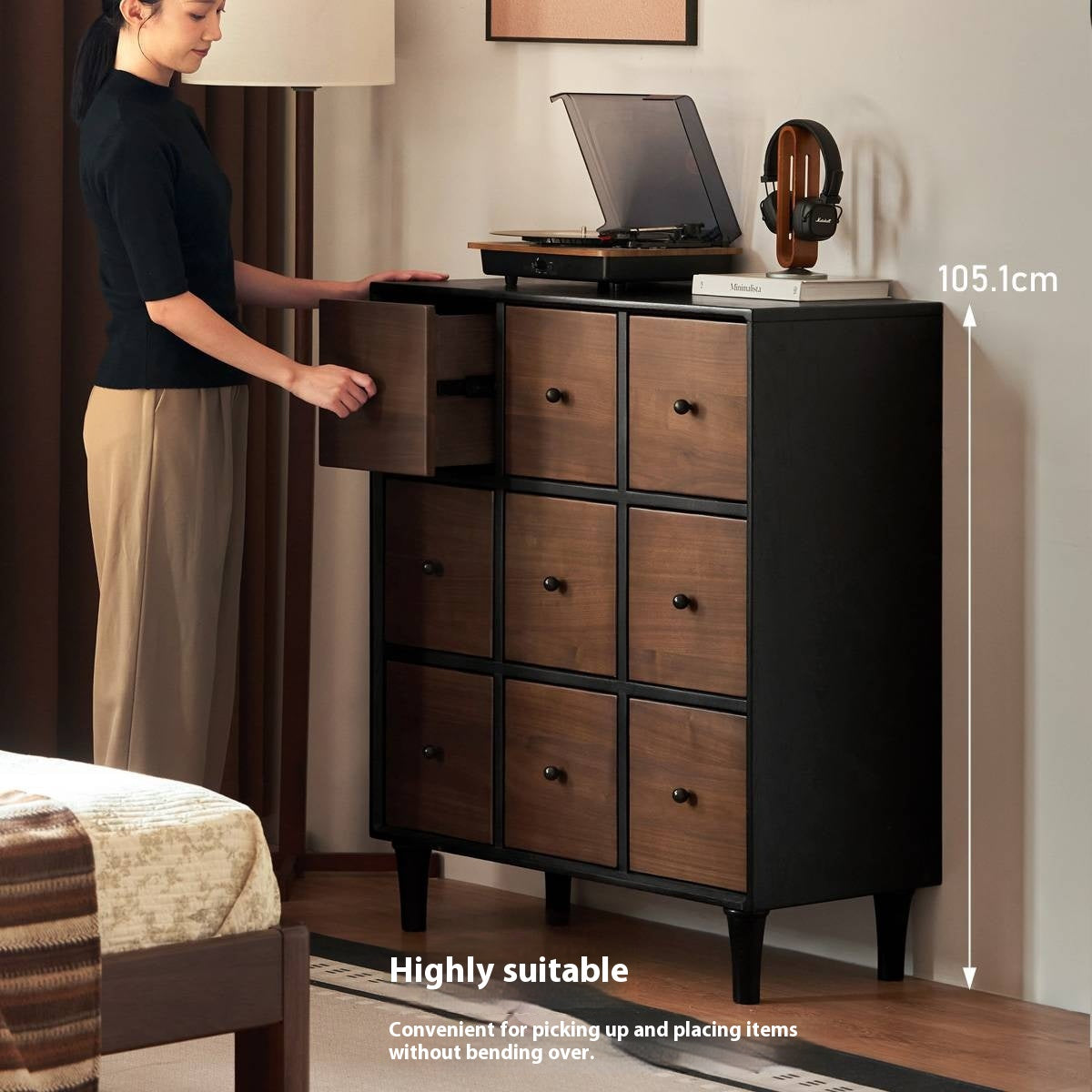 Black Walnut Solid Wood Italian Light Luxury Nine Drawer Drawer Cabinet