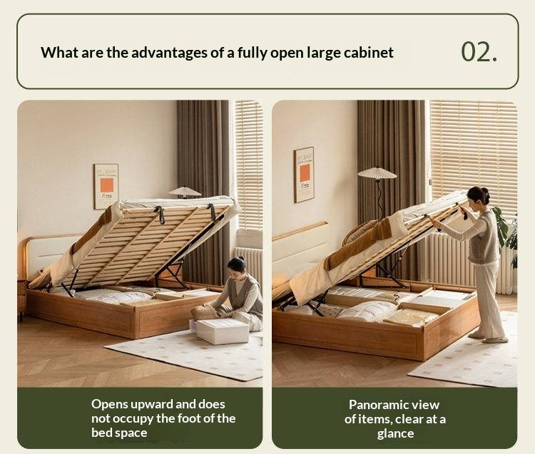 Cherry Solid Wood Box Bed — Vintage Style with Soft Backrest