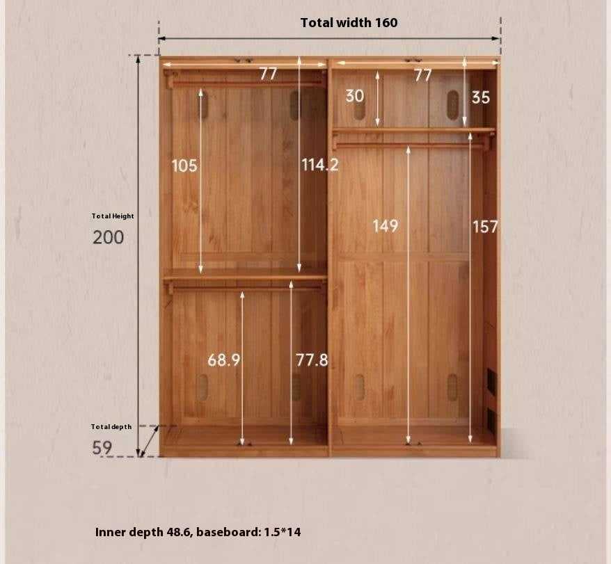 Cherry Solid Wood Swing Door Rattan Wardrobe