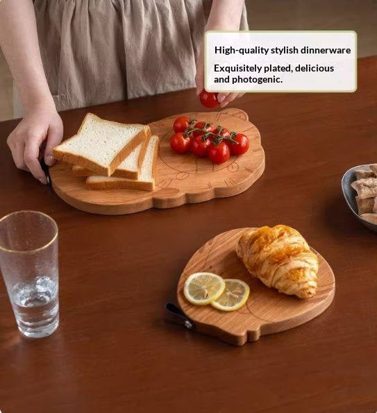 Cherry Solid Wood Pet-Shaped Cutting Board and Baby Food Plate