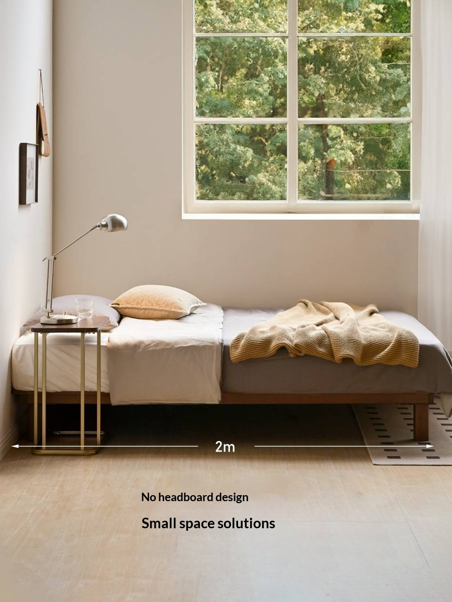Beech Solid Wood Platform Bed, Headboard-Free Bed