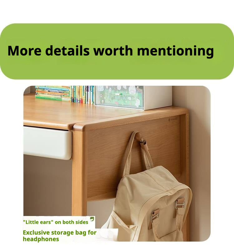 Beech Solid Wood Bookshelf Integrated Children's Desk.