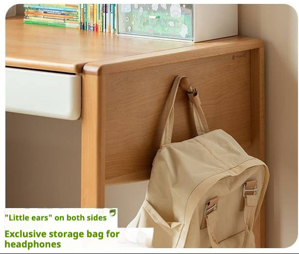 Beech Solid Wood Bookshelf Integrated Kids Desk.