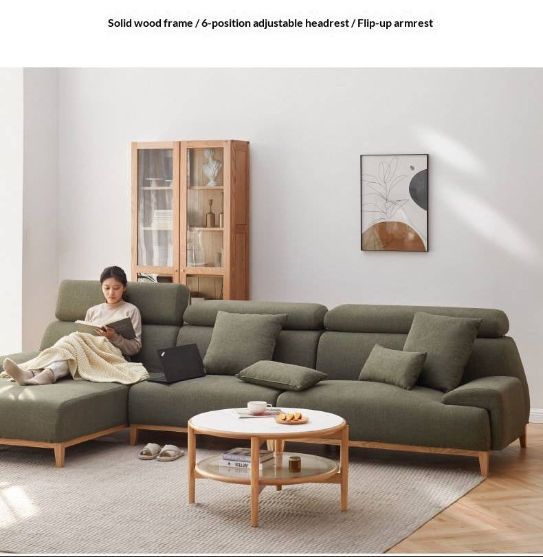 Sectional Sofa with Adjustable Headrest and Hidden Chaise Storage Ash wood legs