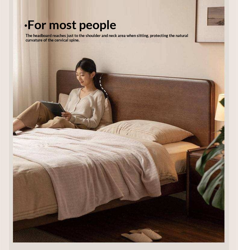 Golden Rosewood Solid Wood Platform Bed with Panel Headboard