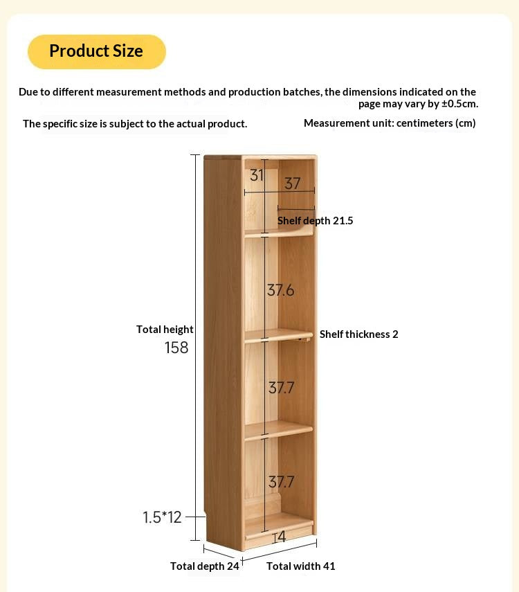 Oak, Beech Solid Wood, Solid RubberWood Kids Corner Bookcase, Narrow Floor-to-Wall Storage