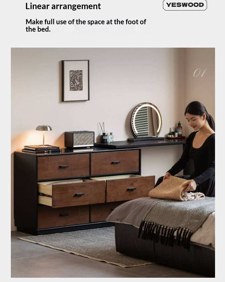 Solid RubberWood Extendable Vanity Desk and Dresser Combo, Italian Style
