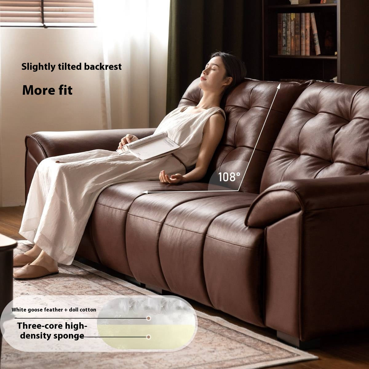 Genuine Leather American Retro High-Back Sofa with Checkerboard Black Bear Pattern