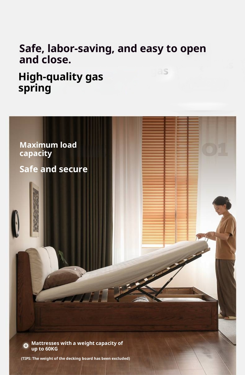 Oak Solid Wood Modern Simple Fabric Soft-Padded Box Bed