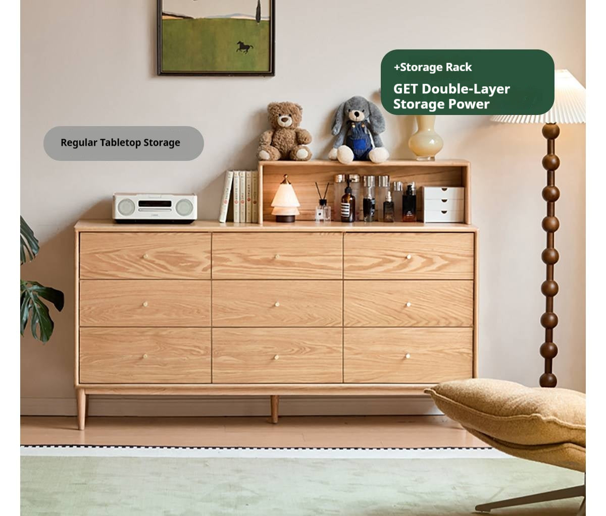 Oak Solid Wood Desktop Storage Rack Hutch Top Organizer