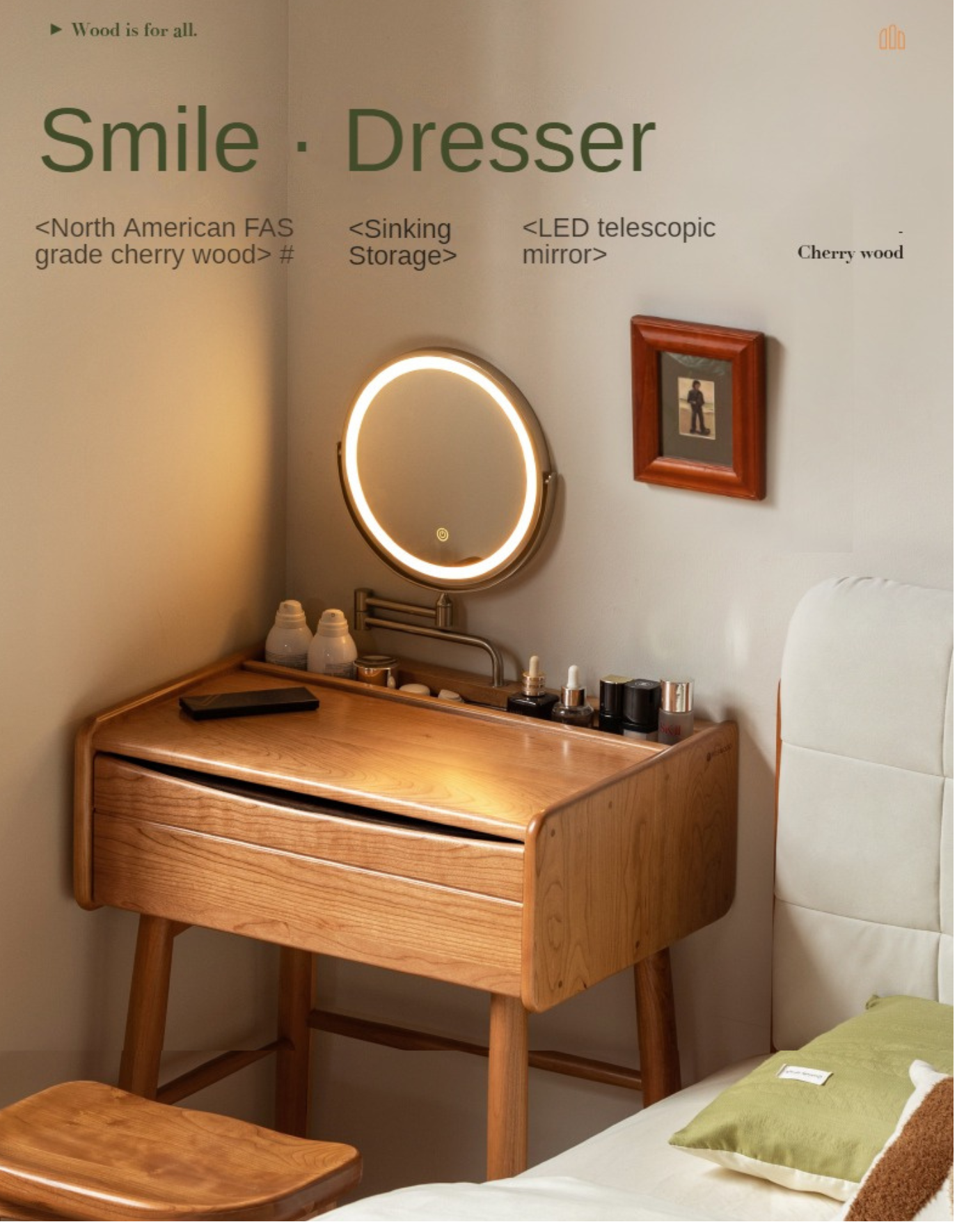 Cherry Solid Wood Small Vanity Table.