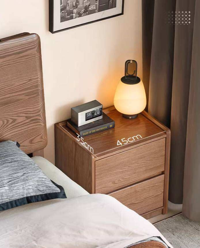 Ash Solid Wood Nightstand with Single Drawer and Open Shelf