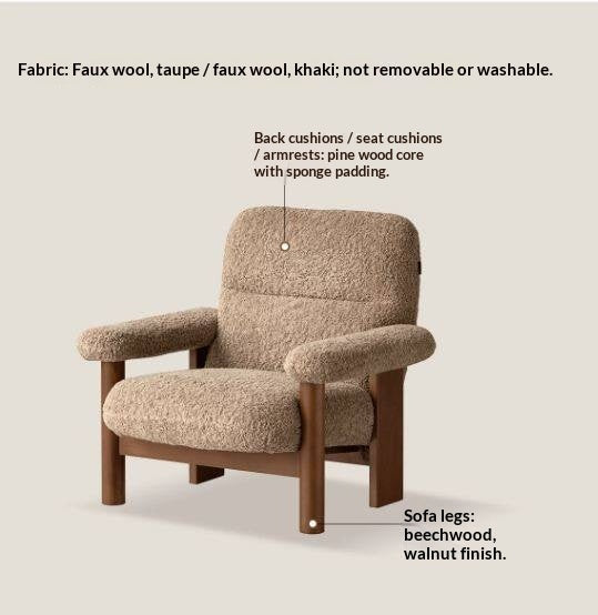 Beech Solid Wood Reclining Lounge Chair with Wide Armrests and Thick Wood Block Legs