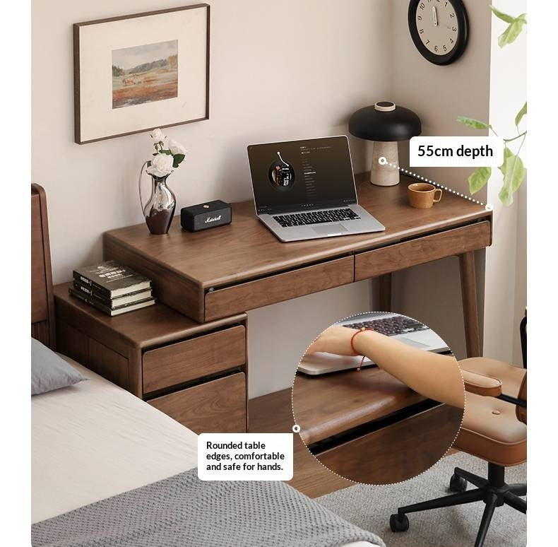 Black Walnut Solid Wood Integrated Desk With Drawer