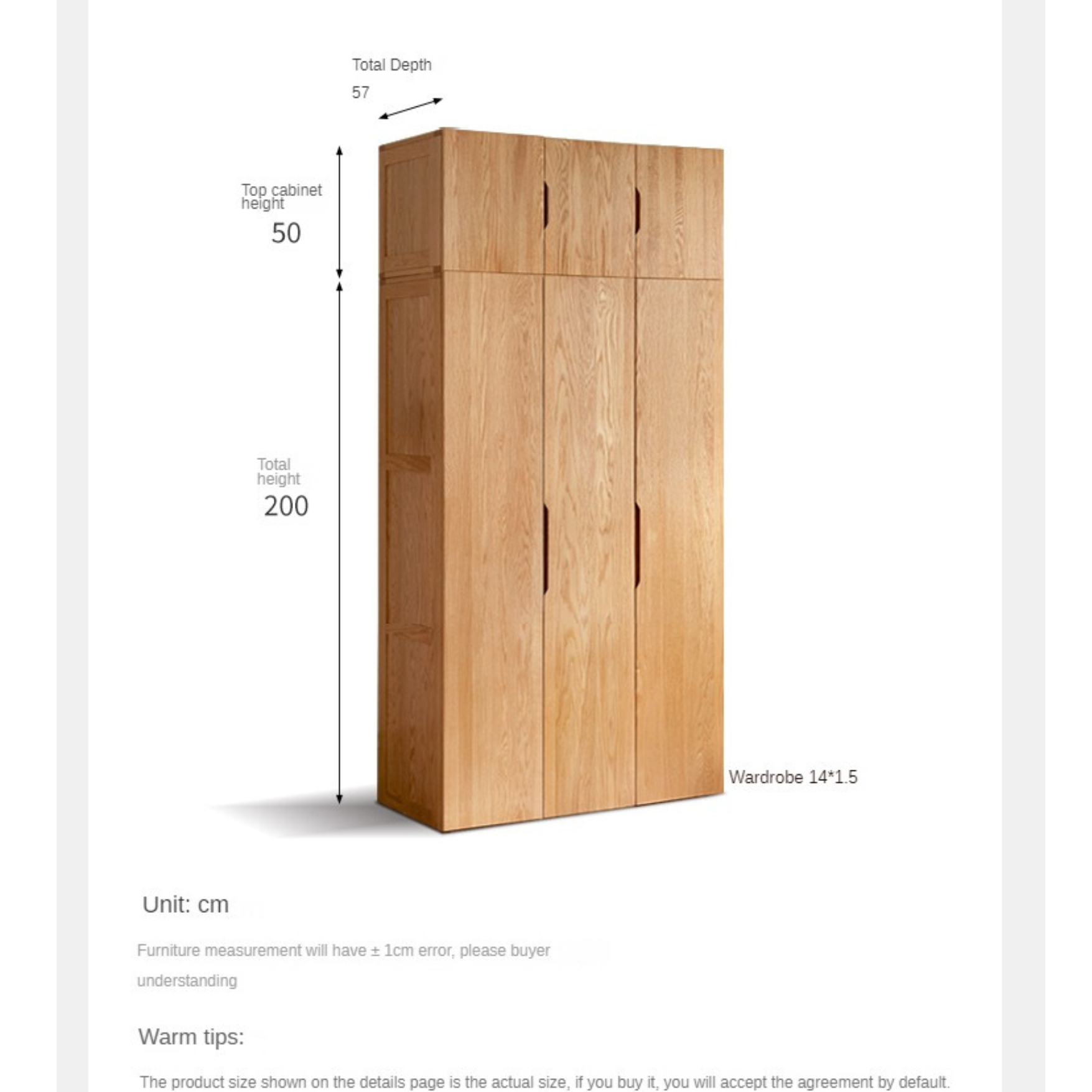 Oak Solid Wood Nordic Wardrobe.