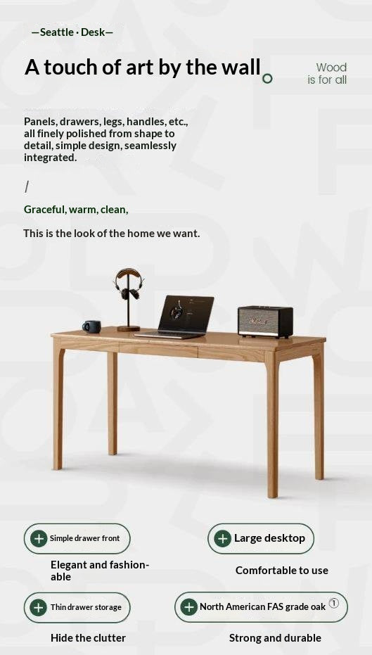 Oak, Beech Solid Wood Office Desk with drawers