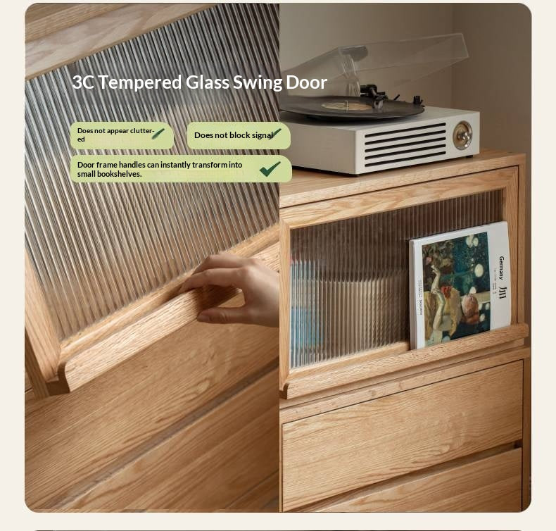 Ash Solid Wood Modern TV Cabinet with Freely Combineable Bookshelf and Storage