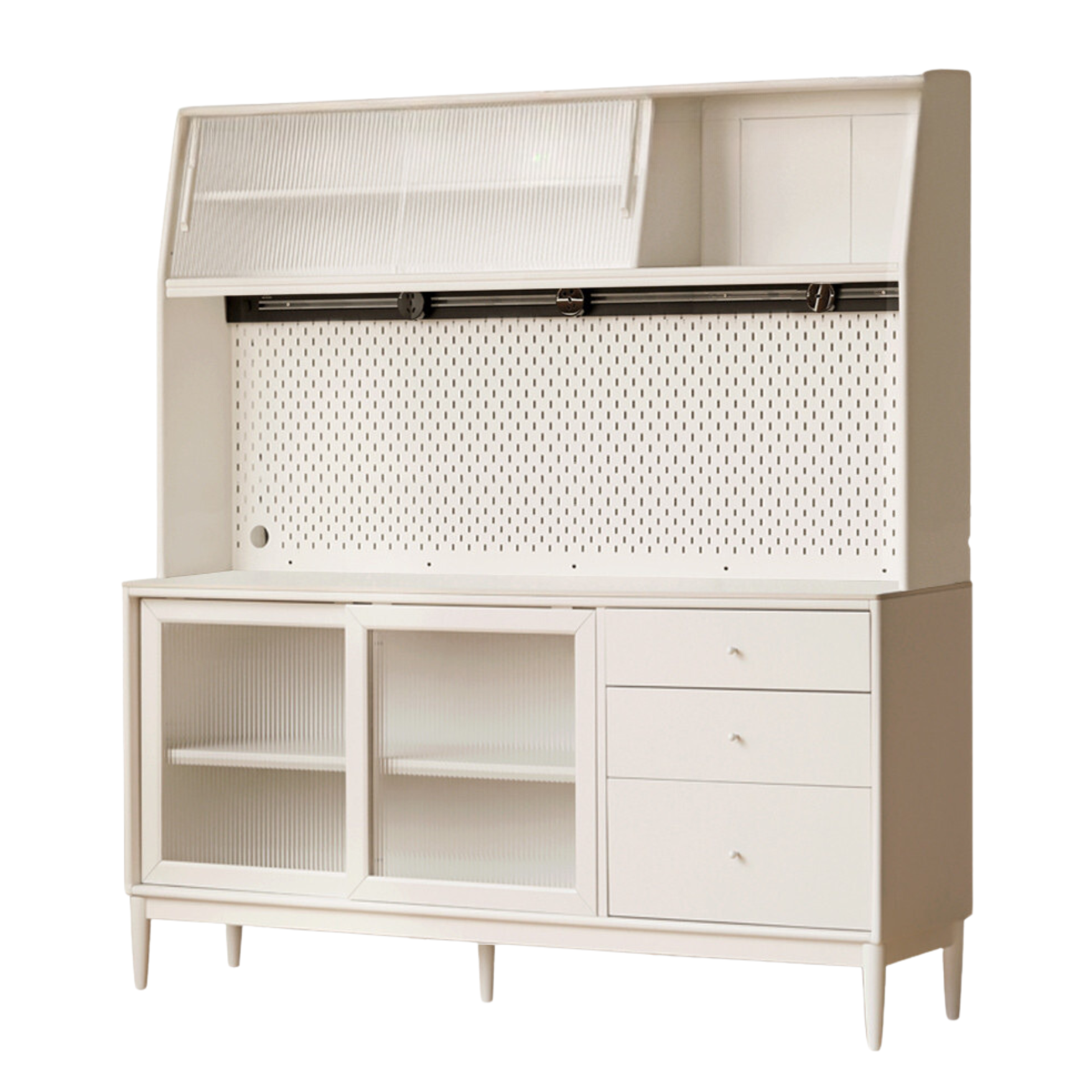 Solid RubberWood Dining Sideboard Cream Style Against The Wall Integrated