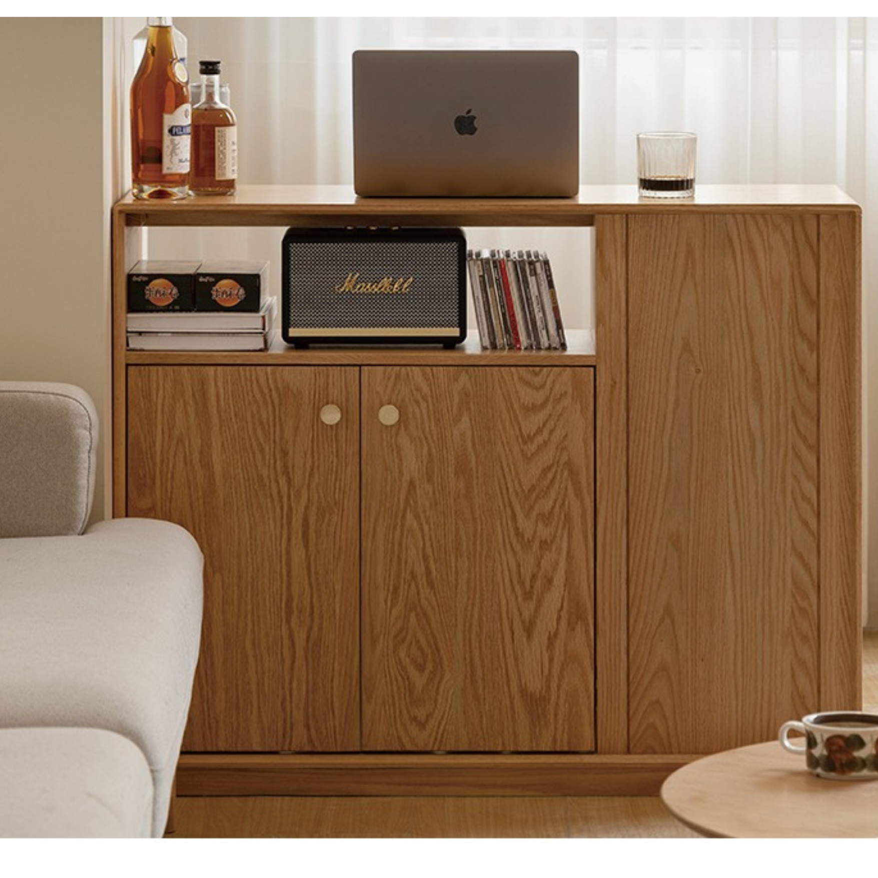 Oak Solid Wood, Solid RubberWood Nordic Modern Sideboard