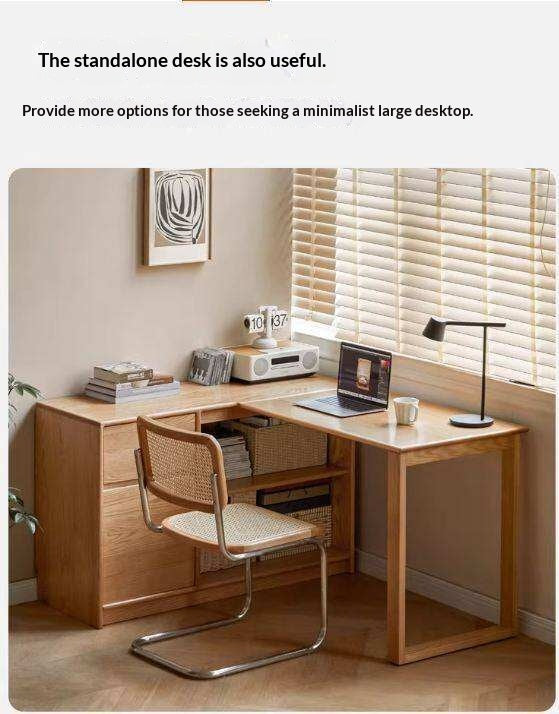 Oak Solid Wood Desk Bookcase Integrated Corner Office Table