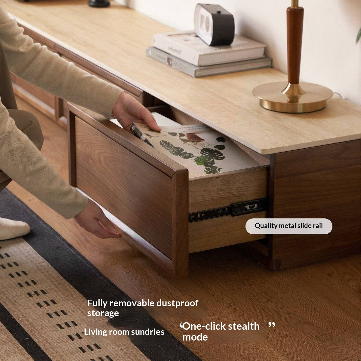 Black Walnut, Oak Solid Wood Floor Standing Antique Slab Design TV Cabinet