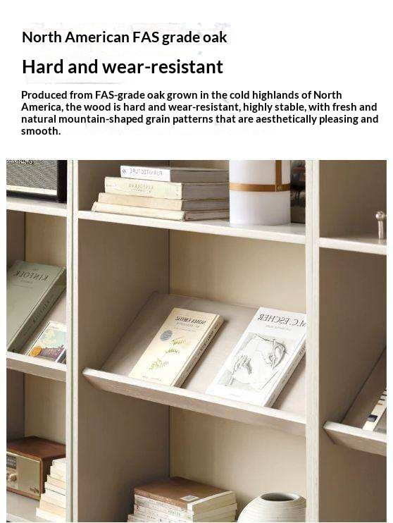 Oak Solid Wood Bookshelf Storage Rack Cream Style Full Wall Cabinet
