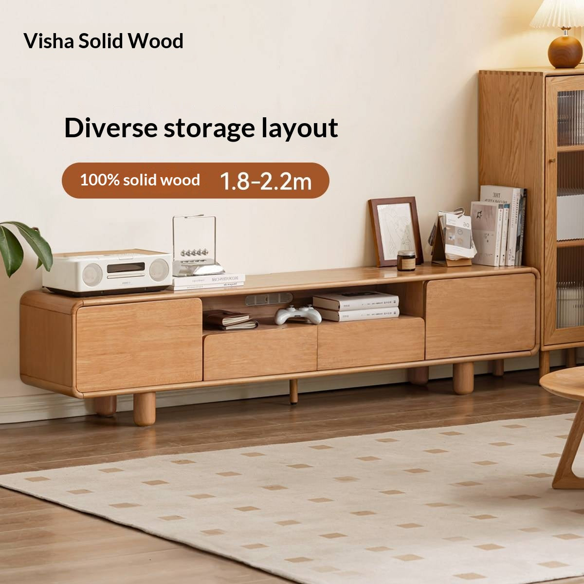 Solid Rubberwood Scandinavian TV Stand