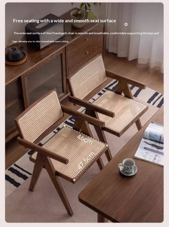 Black Walnut Solid Wood Wabi-Sabi Style Rattan Chair