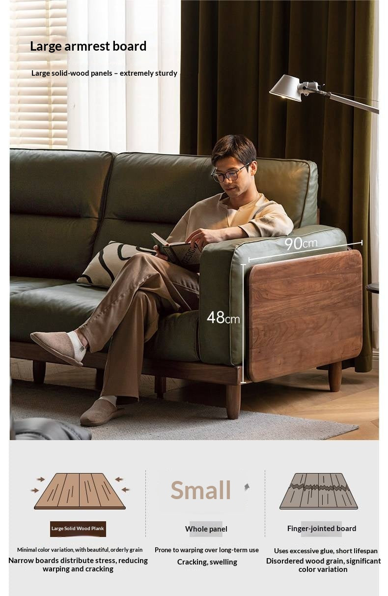 Black Walnut, Ash, Sandalwood Solid Wood Genuine Leather, fabrics Sofa with High-Back Design