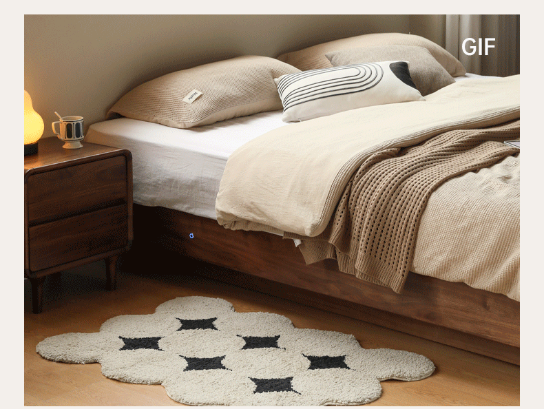 Black Walnut Solid Wood Platform Box Bed, Headboard-Free Bed Night Light Suspended Bed