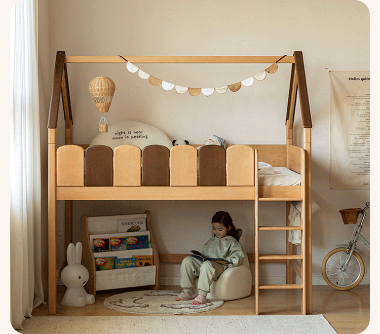 Beech Solid Wood Children's Treehouse Bed Multifunctional Loft Bed