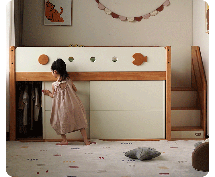 Rubberwood Children's Solid Wood Multifunctional Storage Loft Bed